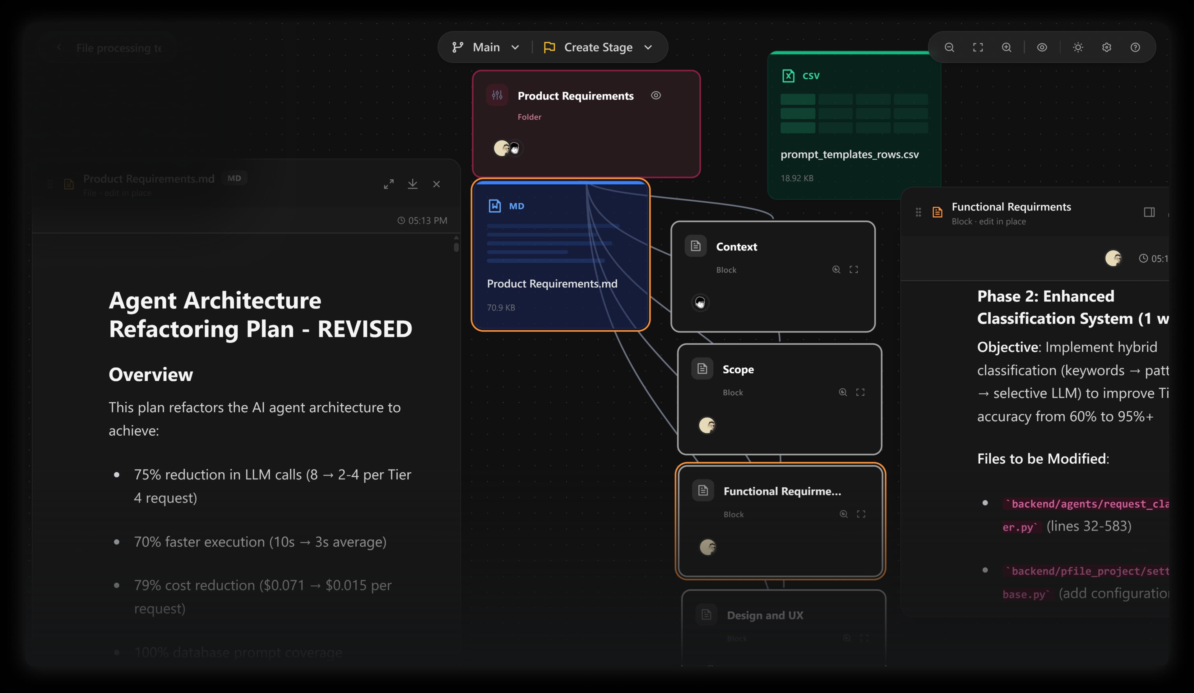 The workspace — modular blocks on a visual canvas